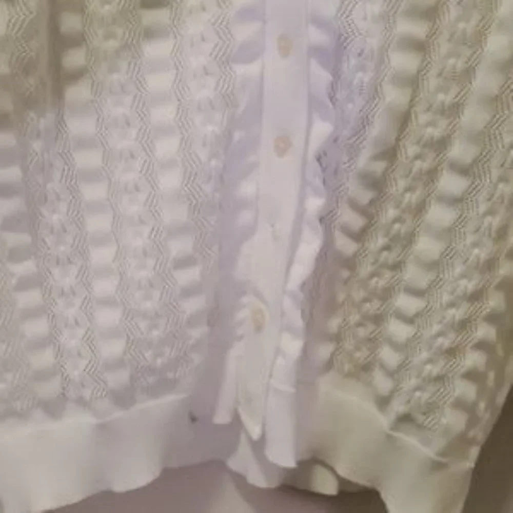 Vintage Woman's Sweater Cardigan Textured White Knit - Picture 3 of 10